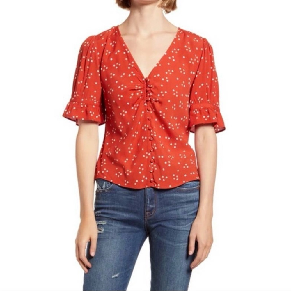 Madewell - Short Sleeve Burnt Orange/White Polka Dot Daylight Top - Size 4
